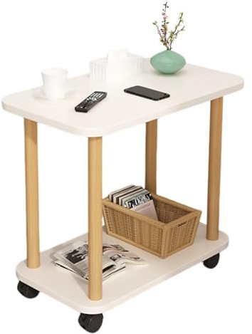 locwanot Beistelltisch mit offenem Regal, 2 Ebenen, kleiner Tisch mit Rollen, weißer moderner Nachttisch aus Holz, Aufbewahrungswagen für Wohnzimmer, Schlafzimmer, Küche, Weiß