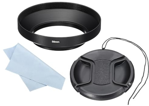 PATIKIL 58mm Lens Hood, Wide Angle Matte Surface Anti-reflective Inside Hood with 82mm Lens Cap and Cleaning Cloth for Camera Lens, Black for Nikon, for Fujifilm, for Pentax, for Leica