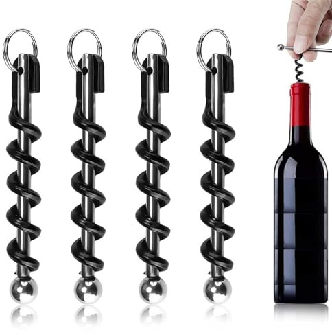 0XBIT 4 Stück Korkenzieher, Tragbarer Wein Flaschenöffner, Multifunktionaler Korkenzieher Wein, Mini Flaschenöffner Schlüsselanhänger, für Reisen, Camping und Partys