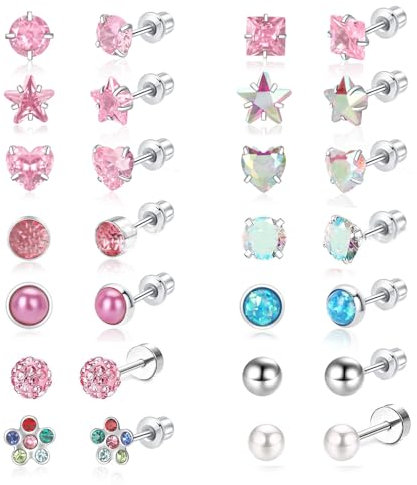 Upeilxd 14Pairs Multicolored Cute Small Stainless Steel Hypoallergenic Screw Back Stud Earrings