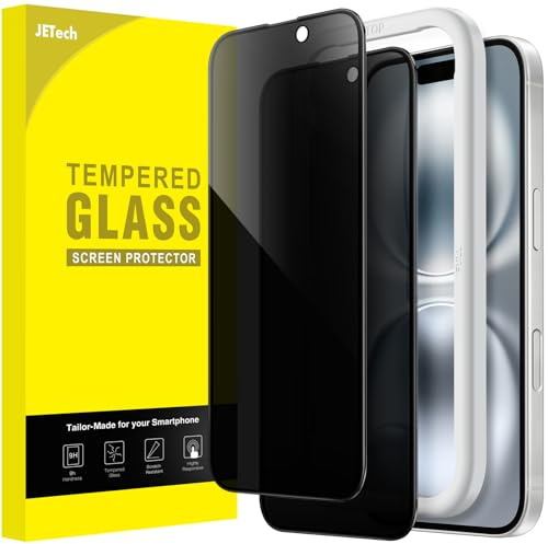 JETech Privacy Full Täckning Skärmskydd för iPhone 16 6,1-Tum, Svart Kant Anti-Spion Härdat Glasfilm med Enkelt Installationsverktyg, Fodral-Vänligt, 2-Pack