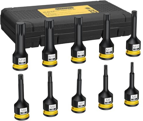 AMVOTL 1/2Juego de Puntas de Vaso de Impacto XZN,10PCS Puntas de Vaso XZN(M5-M18),Acero de Aleación S2,Juego de Llaves de Vaso Multidentado para Reparación de Automóviles