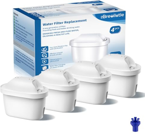 BREOILUTLE Water Filter Cartridges Compatible with Brita® Marella® Jug Kettle, BREOILUTLE Water Filter Replacement for Brita® Maxtra+® Plus Maxtra Pro® All-in-1 Reduces Impurities (4, White-4PCS)