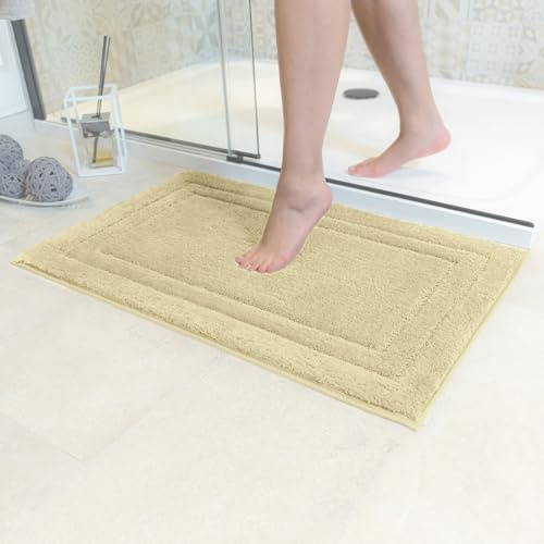 Decomira Badematte rutschfest | Als Badteppich Set kombinierbar | WC-Teppich Badezimmer-Teppich Bad-Vorleger waschbar | Duschvorleger waschbar Bad-Garnitur | Beige - 50x80 cm
