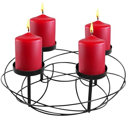 Couronne de l'Avent en métal noir - Diamètre : 37 cm - Bougeoir avec 4 assiettes - Décoration de Noël - Bougeoir de l'Avent - Couronne de Noël à décorer soi-même