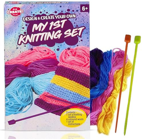 A2Z 4 Kids My 1st Strickset Gestalten Sie Ihre eigenen idealen Anfänger, 4-teiliges Set mit Anleitung für farbige Wollnadeln
