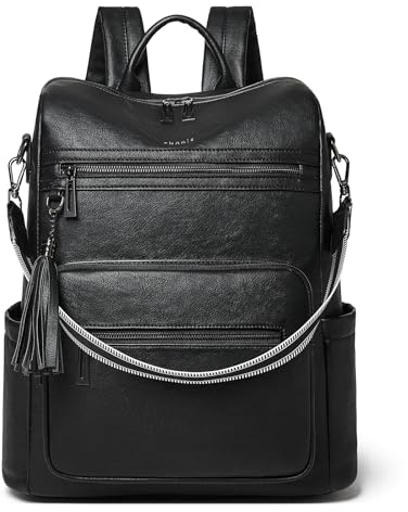 Shrrie laptop ryggsäck handväska för kvinnor, 38 cm mode läder ryggsäck handväska designer vattentät vardagsväska, Tvåfärgad svart, 15.6inch, Ryggsäckar för dagsutflykt