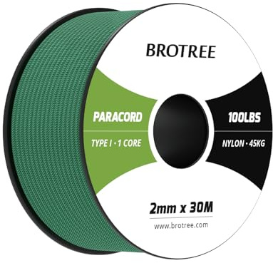 Brotree Paracord 2mm 30M 100% Nylonrep 1 Tråd Typ I Snöre för Utomhus, Hundhalsband, Armband, Camping - 45kg Brottlast (Kellygrön)