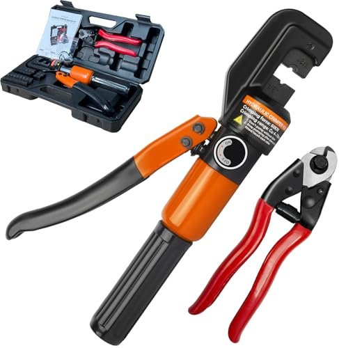 Toscoco Verbesserte Hydraulische Crimpzange und Kabelschneider, Hydraulische Kabelschuh-Crimper mit 9 Stanzformen, Draht-Swaging Tool für 1/8 Zoll - 3/16 Zoll Edelstahl-Kabelgeländer-Kit