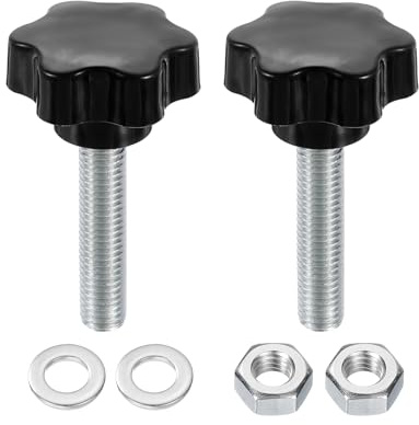 QUARKZMAN 2 Piezas Perillas De Sujeción Estrella Con Tuercas Y Arandelas, M12 X 55mm Métrico Acero Al Carbono Zincado Roscado Macho 48mm Cabeza Plástica 6 Estrellas, Perillas Manuales