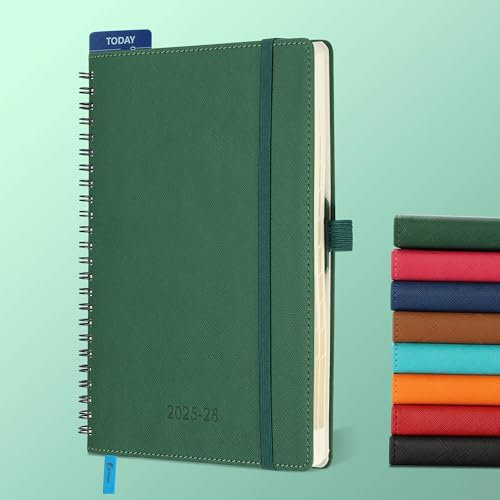 IN-LUXPRO Kalender 2025 2026 Wochenplaner,A5(21.9 x 16.4cm),18-Monate Buchkalender (Jul.2025-Dez.2026) Ringbuch mit Softcover,wochenkalender mit selbstklebendem Stifthalter,Grün.