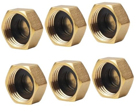 FUNOMOCYA 6pcs 1/2 Inch Brass Female Threaded Blanking Caps for Radiator Valve and Garden Hose Plumbing End Caps with Washers, Stop Pipe Fittings for Washing Machine and Hose Connectors