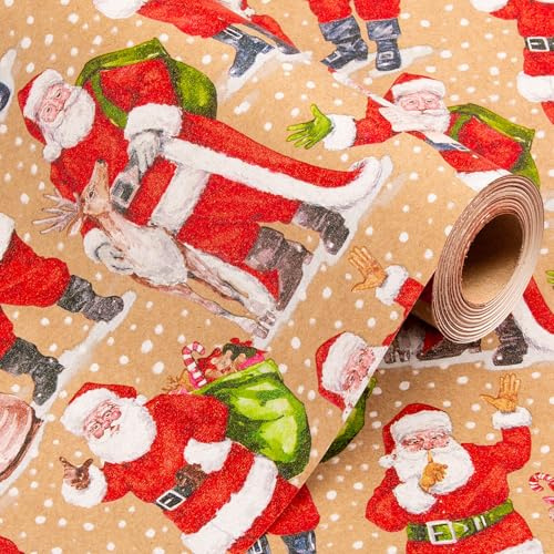 Wikadlik Geschenkpapier für Weihnachten, Weihnachtsmann, Kraftpapier, Rolle für Feiertage, festliche Feiern, Bastelarbeiten, Dekoration, 43 cm x 10 m, Rot