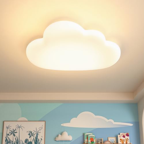 AOEH LED Deckenleuchte Schlafzimmer Kinderzimmerlampe Deckenlampe für Kinder Wolken deckenleuchte Holz Stufenloses Dimmen mit Fernbedienung，Bread Cloud 50CM