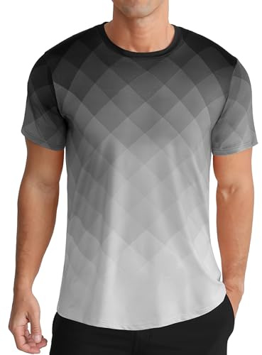 APTRO Herren T Shirt Sport Tshirts Trainingsshirt Funktionsshirt Schnelltrocknend Laufshirt Gym Shirt Farbverlauf Grau XL