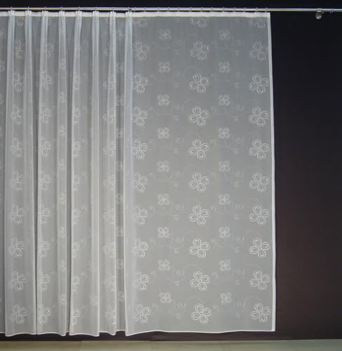 EASYHomefashion Hochwertige Gardine Fertiggardine Voile Store Schal mit Stickerei Faltenband und Bleiband weiß CREMONA 90 x 300 cm (HöhexBreite)