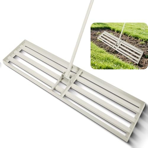 Rastrello livellatore per prato in acciaio zincato resistente, con manico extra lungo regolabile da 122 x 30,5 cm, strumento di livellamento per prato, per cortile, giardino, golf, fattoria, pascolo