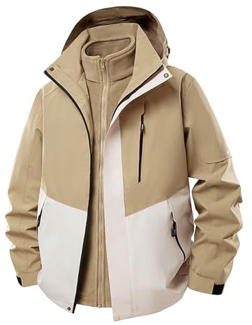 Mrat Mens Waterproof Jacket Uk Fleece Lined 3 in 1 Windproof Coat with Detachable Hood Multi-Pockets Tactical Soft Shell Jackets Warm Winter Walking Mountain Hiking Climbing Fishing Hunting Running