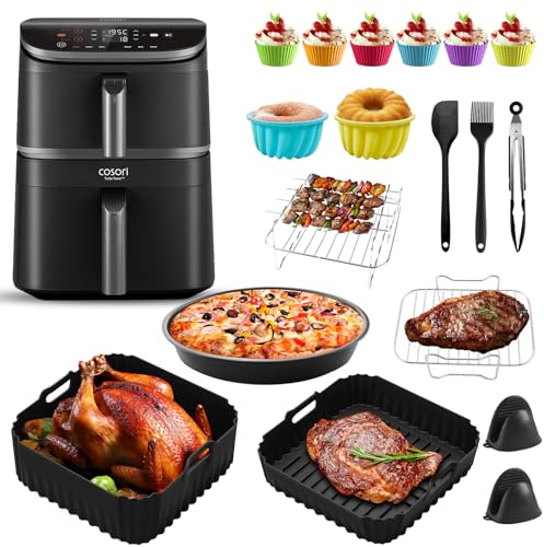 Heißluftfritteuse Zubehör für COSORI Turbo Tower Pro 10,8L, 17 Stück Airfryer Silikonform Zubehör Set mit Grillrost, Kuchen