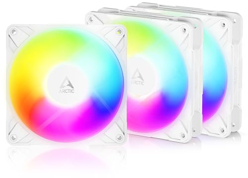 ARCTIC P12 Pro Reverse A-RGB – 3 Pack – 120 mm Premiumfläkt med omvänd luftflöde, PWM fläkt med Y-kabeldelare, 500-3000 rpm, 0 rpm <5% PWM, 5V Digital RGB, hydrodynamiskt lager, 4-Pin - vit
