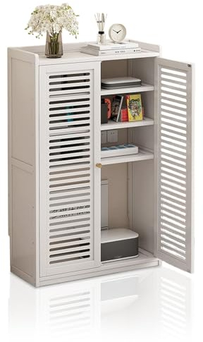 HARELA Armario de Almacenamiento para Router WiFi, Gabinete de Almacenamiento Multimedia para el hogar, Regleta de enchufes y Organizador de Cables Ocultos(White,97cm/38.2in)