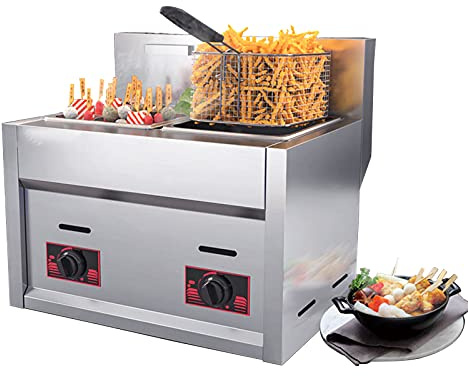 Friteuse commerciale à gaz gaz, contrôle de la température en acier inoxydable 12L, panier à huile amovible pour la cuisson de la nourriture familiale sur le comptoir au restaurant