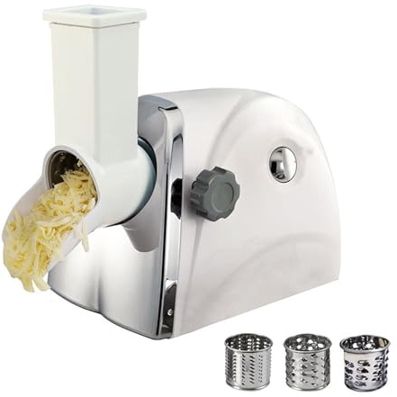 Electric Cheese Grater - Multi-Functional Vegetable Shredder with 3 Drum for Quick Shredding of Lemon, Potato, Onion, Garlic, Cheese, Cucumber, Carrot, Nuts