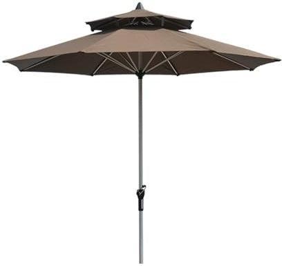Parasol de terrasse à double manivelle manuelle résistant au vent avec mât en aluminium pour jardin, cour, marché (couleur curry) – Solution d'ombrage parfaite pour l'extérieur – 2,7 m
