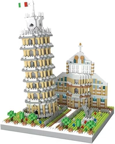 TRavesty Schiefe Turm von Pisa Bausteine Set, Europäische Architektur Bauklötze Kit Konstruktionsspielzeug, Weltberühmte Architektur ModellBausatz Modular Haus Bausteine für Jugendliche Erwachsene