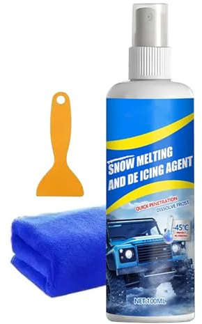 Spray antigelo per parabrezza, 100 ml, per rimuovere rapidamente la neve, sbrinatore auto con raschietto e asciugamano, per auto, neve, ghiaccio, inverno, finestrini, parabrezza vetro