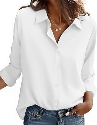 Zeagoo Camisas Mujer Blanca Manga Larga Blusa Elegantes Camisa con Botones Blanco XXL