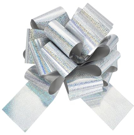 QUARKZMAN 1 Stück Große Geschenkschleife, 35 * 45cm Glitzer Ziehschleife Geschenk Schleife, Metallic Dekoschleifen für Verpacken Hochzeit Geburtstag Weihnachten (Silber)
