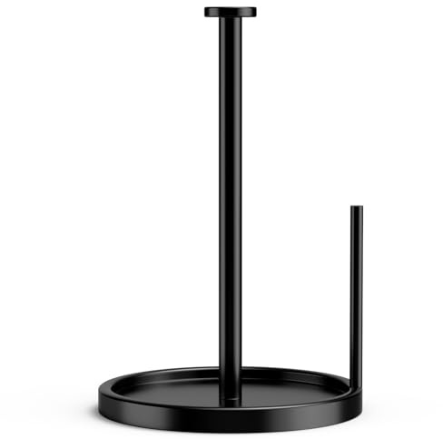 Swaitee Paper Towel Holder Countertop, Anti Slip Base, Black, Freestanding Paper Towel Roll Stand with Weighted Base for Kitchen Bathroom