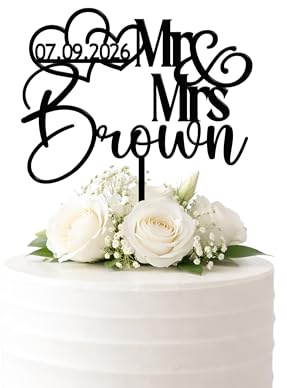 Custom Family Name Wedding Cake Topper with Heart Personalised Wedding Cake Decoration Rustic Wood or Modern Acrylic