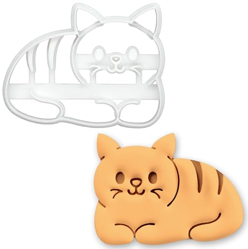 BAKERLOGY Cute Cat Loaf Cookie Cutter – Kitty Biscuit & Fondant Cutter for Cat Lovers, Feline Pet Owner Baking & Animal Theme Treats