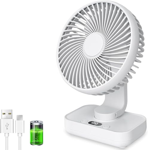 Ventilatore da tavolo USB con oscillazione automatica, batteria da 4500 mAh ricaricabile, silenzioso, 4 velocità, display digitale, ricarica rapida, portatile per casa, ufficio, camera da letto