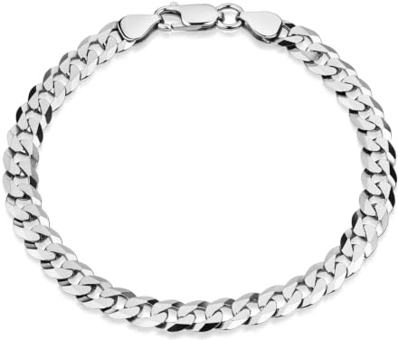Herren Armband Panzerkette Silber 925 - Breites Panzerarmband 6mm SA-63 | Flaches Silberarmband aus rhodiniertem 925 Sterling Silber 8-fach diamantiert in 18-24cm von MATERIA by Matthias Wagner