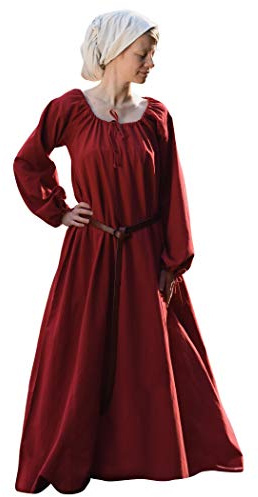 Battle-Merchant - Abito Medievale ANA da Donna - Costume Vichingo a Maniche Lunghe, Lungo Fino ai Piedi, in Cotone - Abito Larp - Rosso - XL