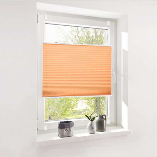 Deswell Plissee ohne Bohren Klemmfix Orange B40 x H120 cm Plisseerollo Sonnenschutz und Sichtschutz Jalousien Easyfix Plissees Lichtdurchlässig Rollo für Fenster & Tür