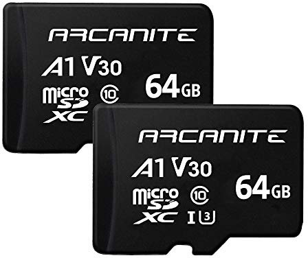 ARCANITE - Pack de 2 tarjetas de memoria microSDXC de, UHS-I U3, A1, V30, 4K, Clase 10, microSD, 2 Unidades 64GB