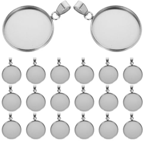 Milisten 20 Stück Anhänger Tablett Set Runde Lünette Rohlinge Anhänger Cabochon Einstellungen für DIY Basteln Foto Schmuck Herstellung Silber 6 mm, edelstahl, silber, 20 mm