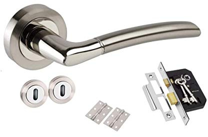 Golden Grace Indiana Style Modern Door Handles on Round Rose in Dual Finish with 3 Lever Lock & 2 Keys