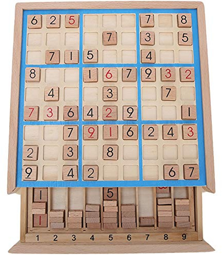 Garosa Holz Sudoku Brettspiel mit Schublade und 81 Digital Wood Block für Kinder oder Erwachsene Math Brain Teaser Desktop Lernspielzeug