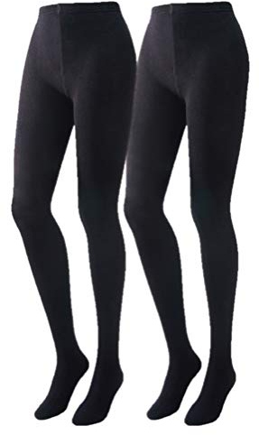 Confezione da 2 collant da donna in cotone, opachi, colore nero, Nero , S