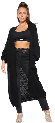 Hamishkane® Cardigans for Women UK Knitted Longline Balloon Sleeve Cardigan | Longline Maxi Cardigan Womens, Chunky Knitted Cardigan, Balloon Sleeve Side Pocket Warm Sweater, Oversized Open Front Jumpers