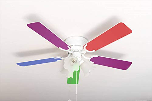 Pepeo - Kisa Deckenventilator mit Beleuchtung | Ventilator mit Zugschalter in Weiß mit Multicolor Wendeflügeln, Durchmesser 105 cm. (Farbe: Weiß, Multicolor/Pastell)