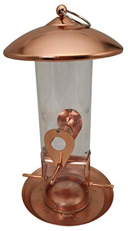 Dehner Natura Premium Wildvogel Futtersäule Manon, Futterstation für Wildvögel, Futterstelle wetterfest / hängend, inkl. Sitzstange, Ø 16 cm, Höhe 30 cm, Metall / Kunststoff, kupfer