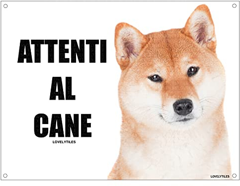 Lovelytiles Shiba Inu ATTENTI al Cane Targa Cartello Metallo (15X20)