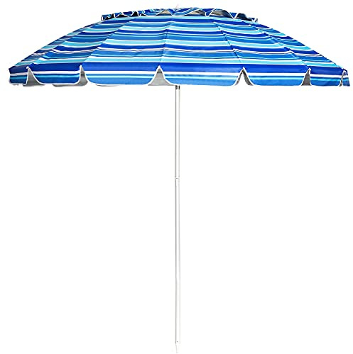 COSTWAY 220 cm Sonnenschirm Strand, Strandschirm windfest stabil | UPF 50+, 30° knickbar, Sonnenschutz mit Erdspieß für Balkon, Garten & Terrasse