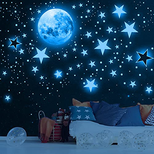 1175 Stück Leuchtsticker Wandtattoo Leuchtsterne Selbstklebend Kinderzimmer Wandsticker Mond und Sterne Fluoreszierend Wandaufkleber, Aufkleber Für Kinderzimmer Mädchen Dekorative